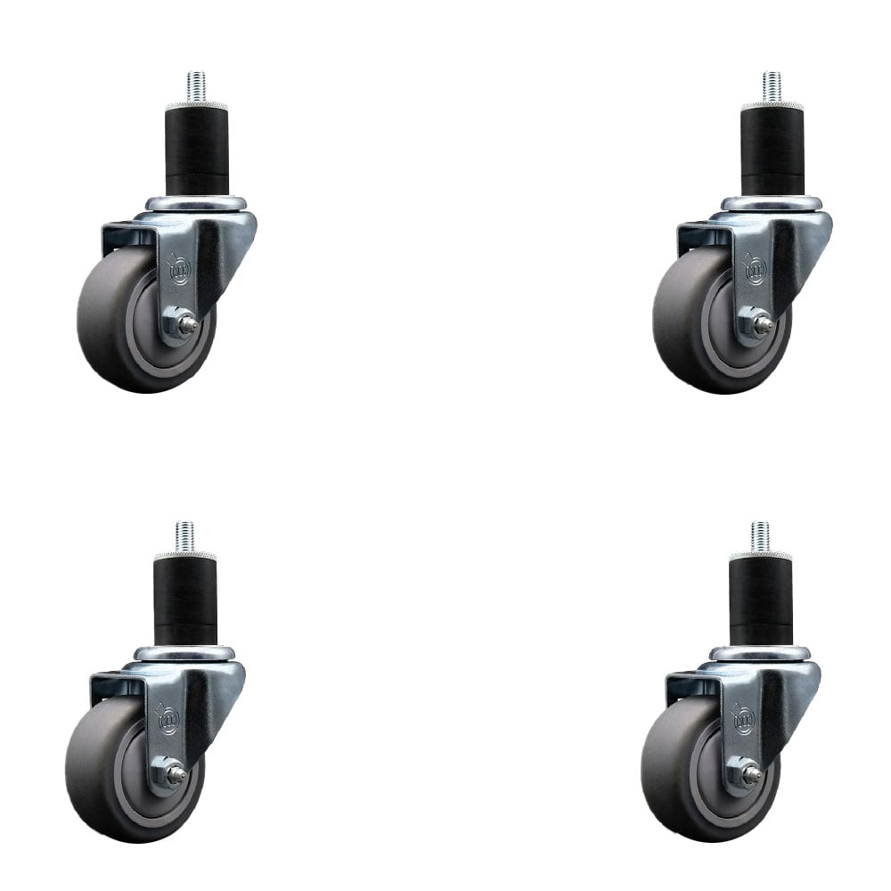 SCC-SSEX20S314-TPRB-134-4 Stainless Steel Thermoplastic Rubber Swivel Expanding Stem Caster with 3 in. Gray Wheels & 1.75 in. Stems - Set of 4