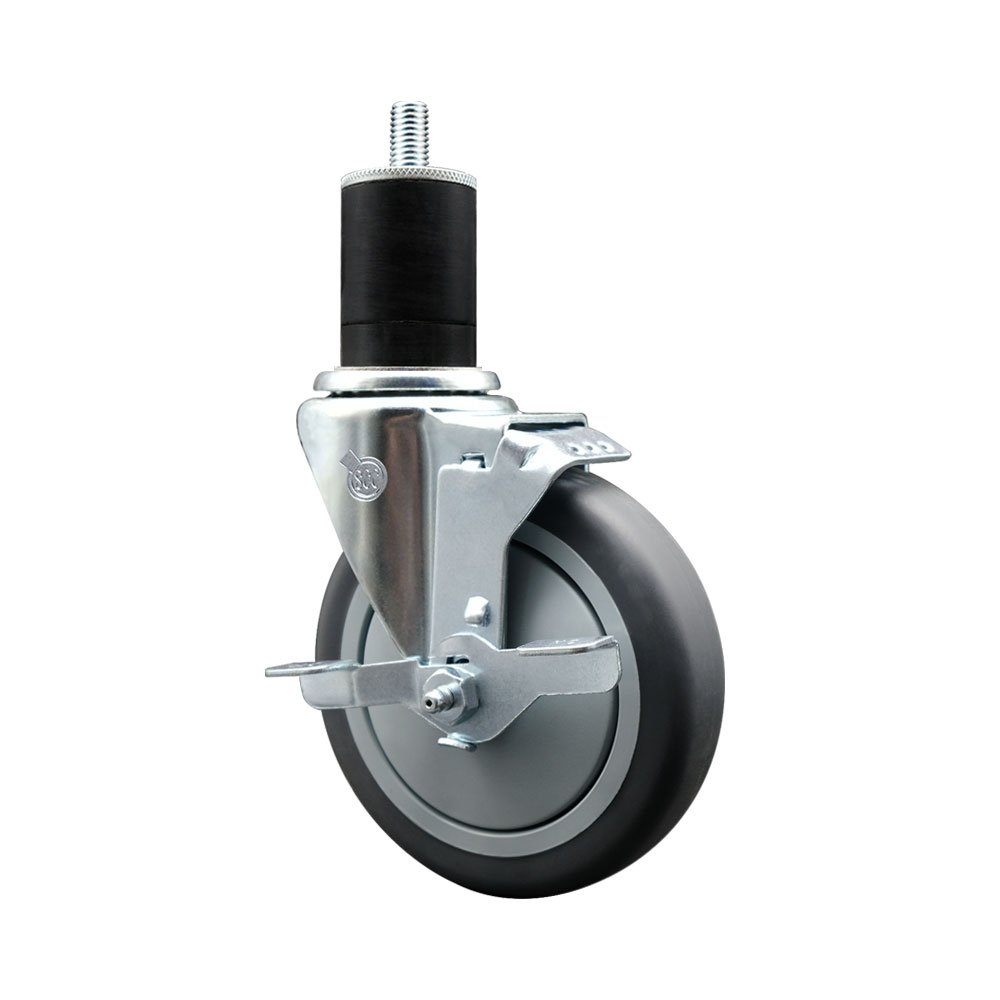 Stainless Steel Thermoplastic Rubber Swivel Expanding Stem Swivel Caster with 5 in. Gray Wheel & 1.75 in. Stem & Top Locking Brake