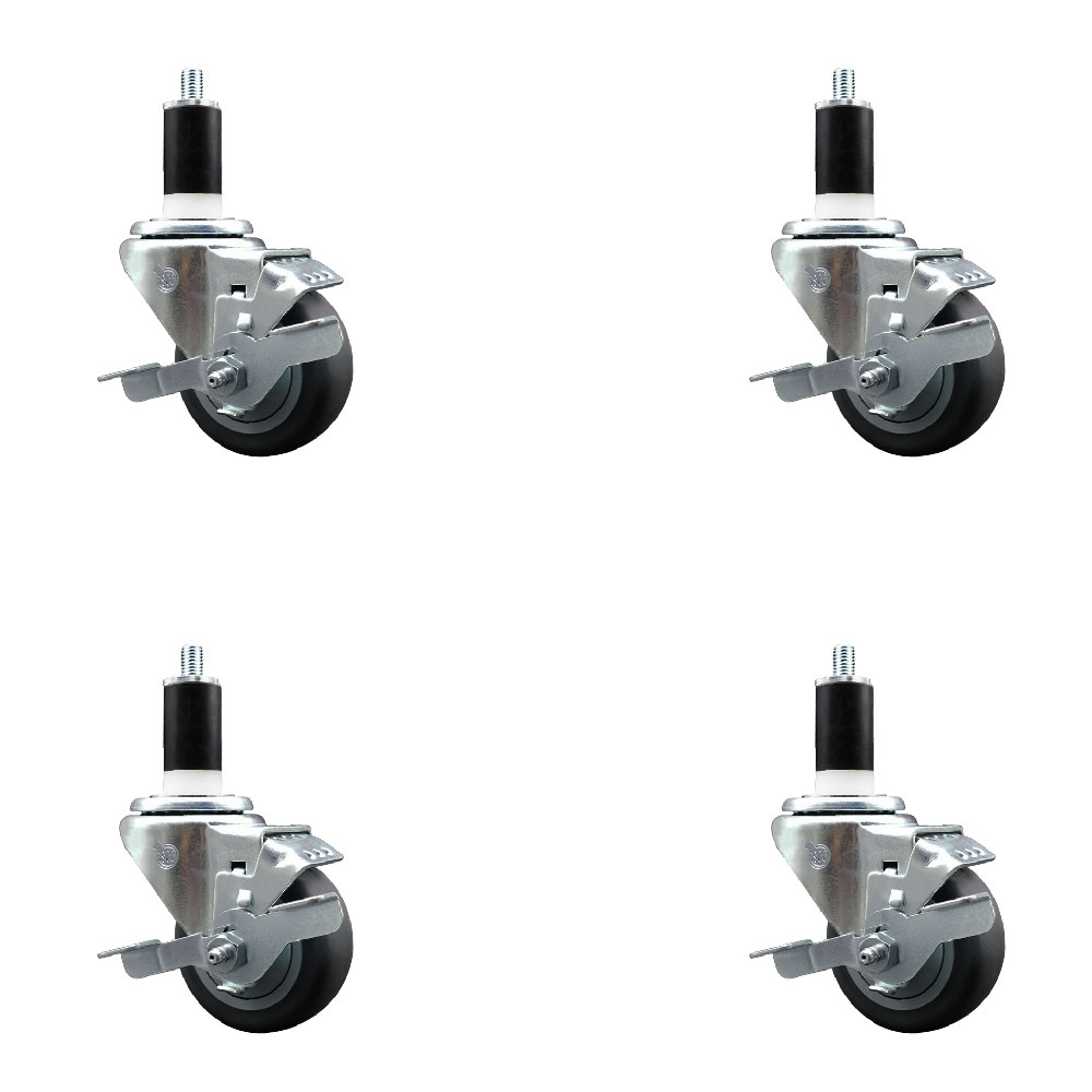 SCC-EX20S314-TPRB-TLB-138-4 Thermoplastic Rubber Swivel Expanding Stem Caster with 3 in. Gray Wheels & 1.38 in. Stems - Set of 4