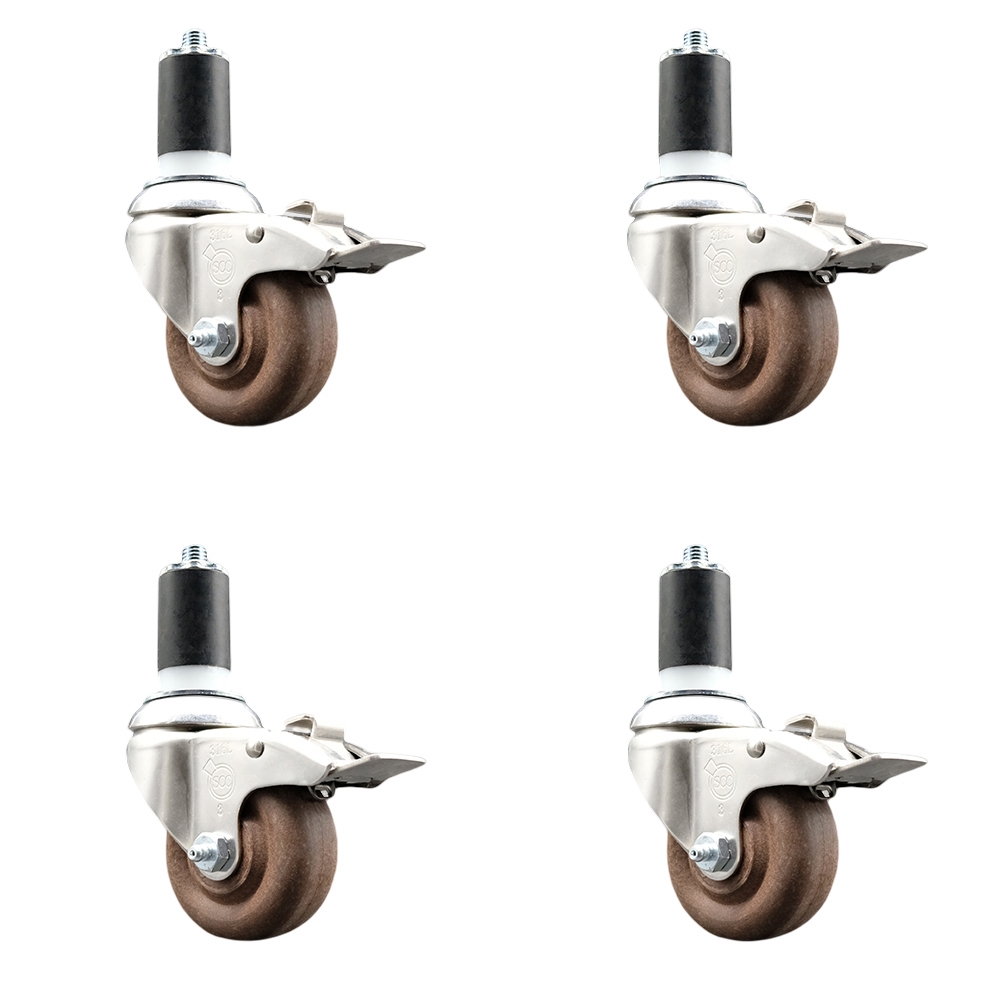 High Temperature Glass Filled Nylon Swivel Stem Caster with 3.5 in. Caster Wheel- 316 Stainless Steel Caster - Set of 4