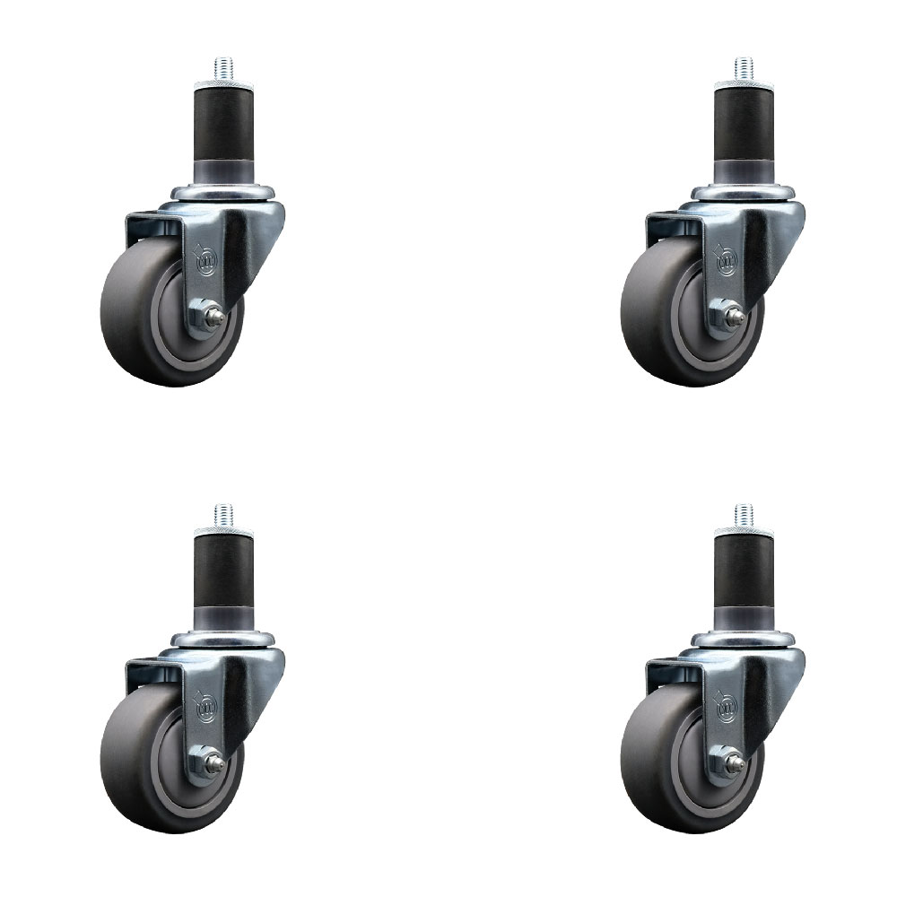 SCC-EX20S314-TPRB-158-4 Thermoplastic Rubber Swivel Expanding Stem Caster with 3 in. Gray Wheels & 1.63 in. Stems - Set of 4