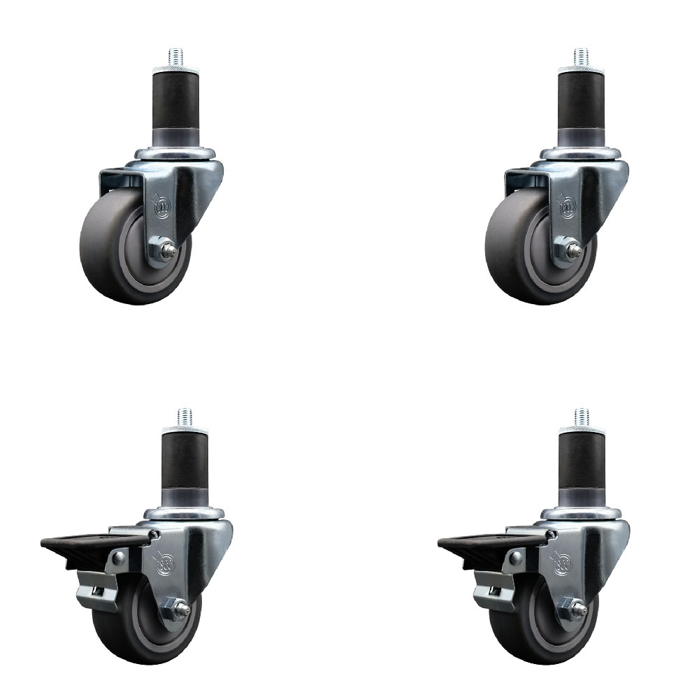 SCC-EX20S314-TPRB-2-PLB-2-158 Thermoplastic Rubber Swivel Expanding Stem Caster with 3 in. Gray Wheels & 1.63 in. Stems - Set of 4