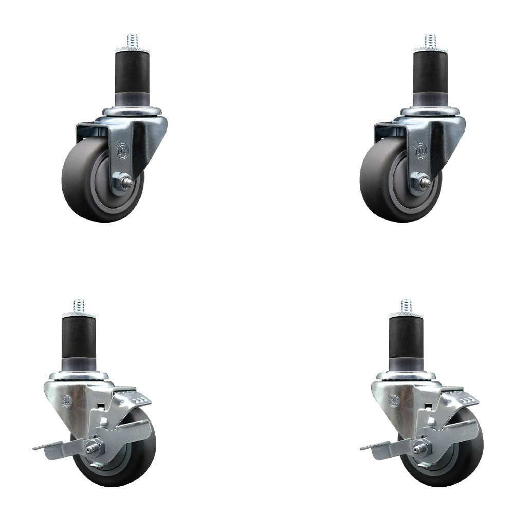 SCC-EX20S314-TPRB-2-TLB-2-158 Thermoplastic Rubber Swivel Expanding Stem Caster with 3 in. Gray Wheels & 1.63 in. Stems - Set of 4