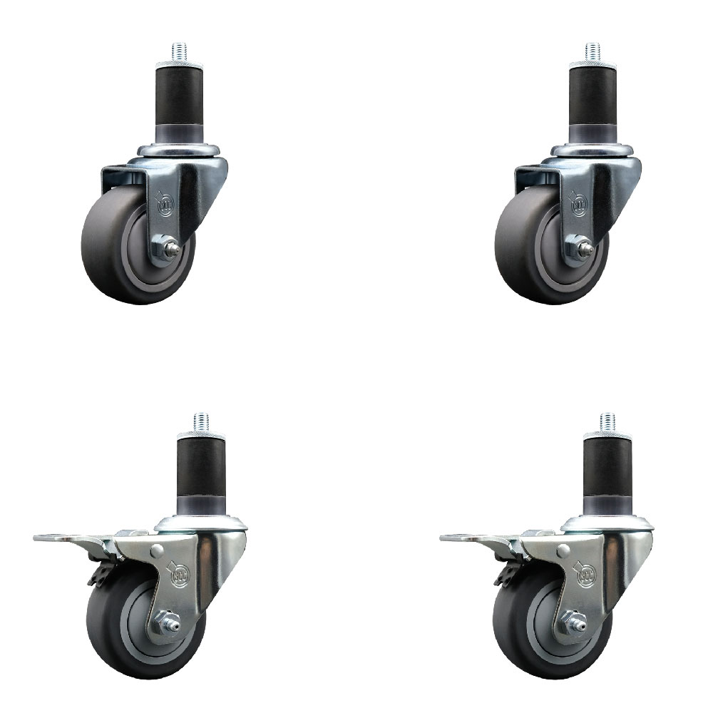 SCC-EXTTL20S314-TPRB-2-S-2-158 Thermoplastic Rubber Swivel Expanding Stem Caster with 3 in. Gray Wheels & 1.63 in. Stems - Set of 4