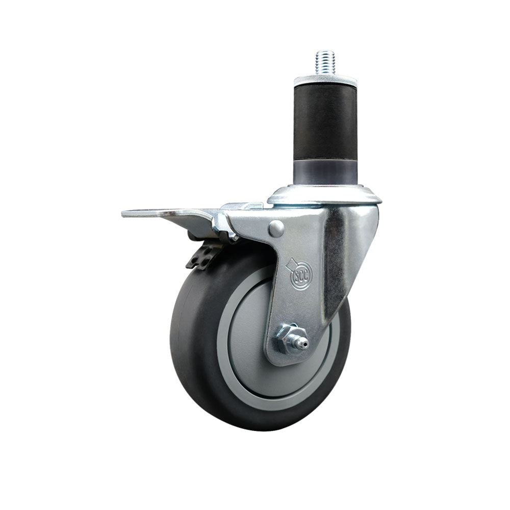 SCC-EXTTL20S414-TPRB-158 Thermoplastic Rubber Swivel Expanding Stem Swivel Caster with 4 in. Gray Wheel & 1.63 in. Stem & Total Locking Brake