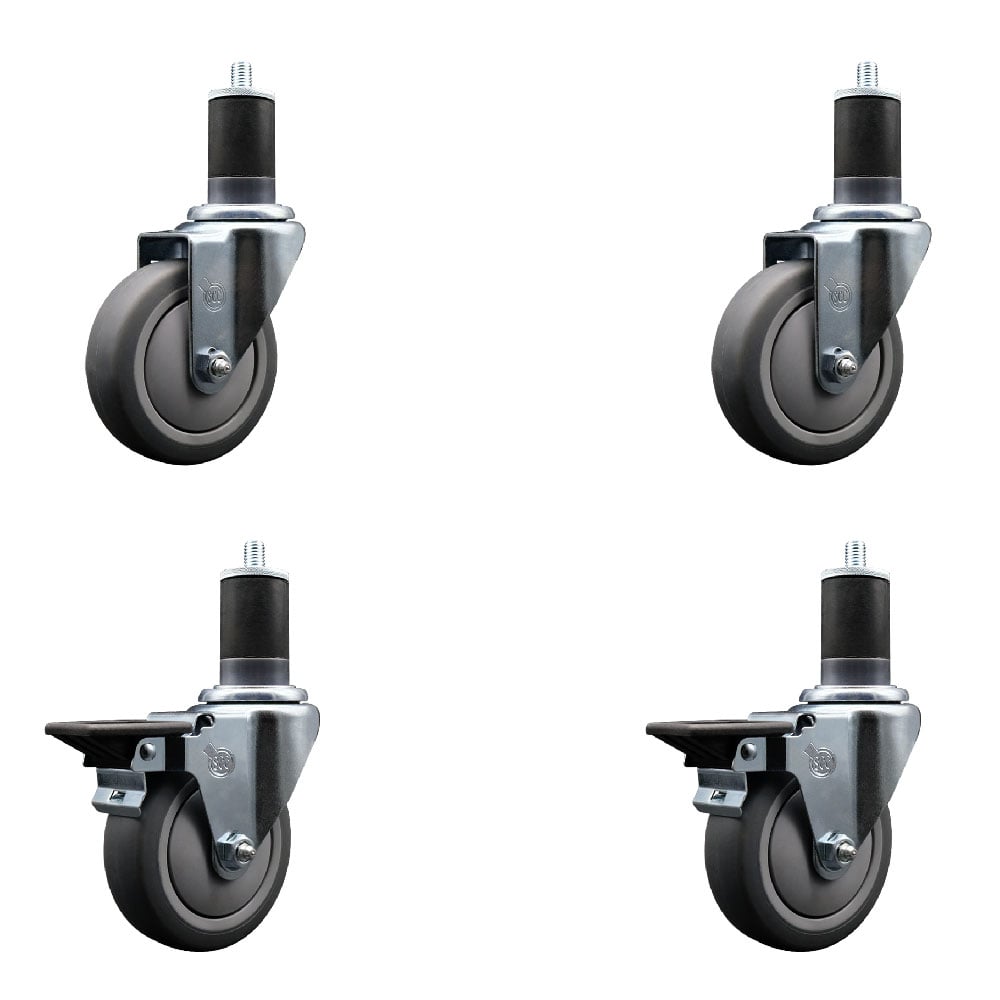 SCC-EX20S414-TPRB-2-PLB-2-158 Thermoplastic Rubber Swivel Expanding Stem Caster with 4 in. Gray Wheels & 1.63 in. Stems - Set of 4