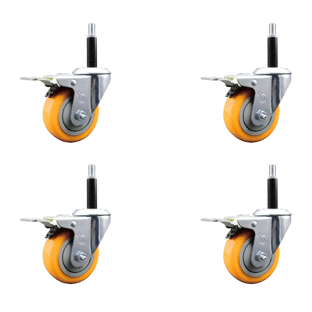 Polyurethane Swivel Stem Caster with 3.5 in. Yellow Caster Wheels, 0.75 in. Expanding Stems - 316 Stainless Steel Casters - Set of 4