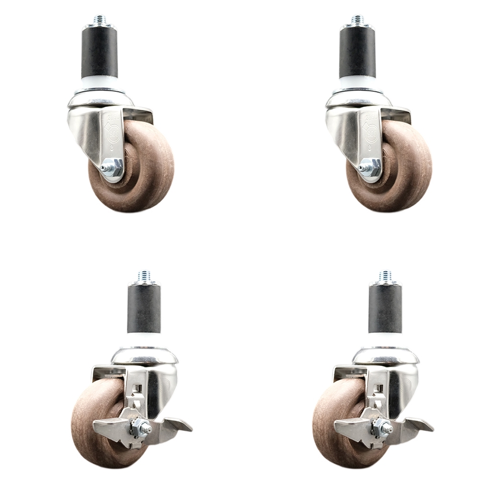 High Temperature Glass Filled Nylon Swivel Stem Caster with 3 in. Caster Wheel- 316 Stainless Steel Caster - Set of 4