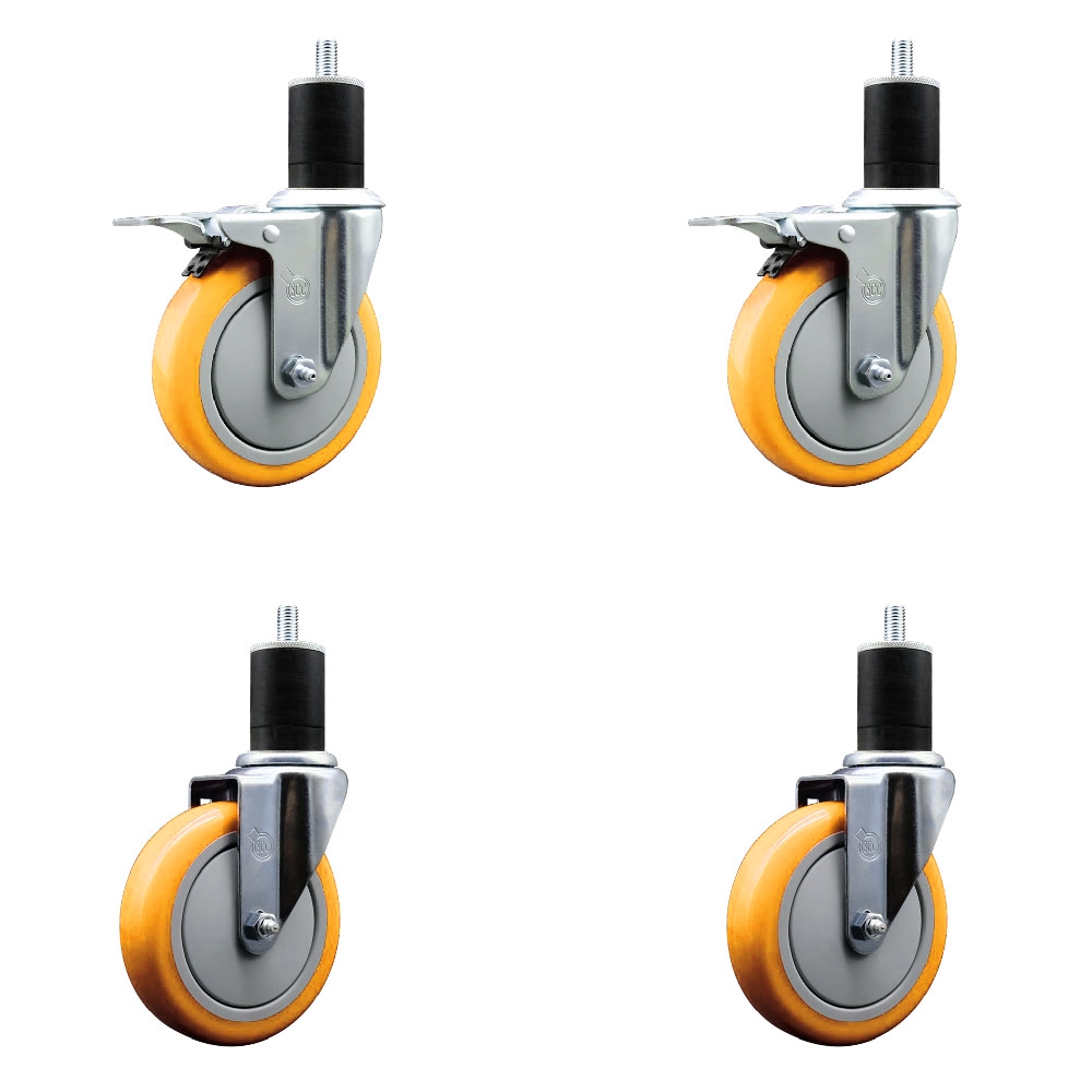 Polyurethane Swivel Stem Caster with 5 in. Yellow Caster Wheels, 1.75 in. Expanding Stem - 316 Stainless Steel Casters - Set of 4