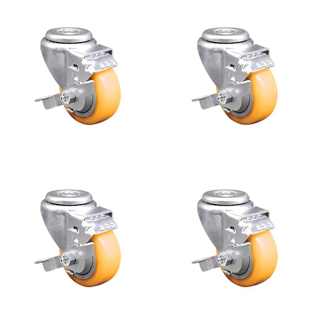 SCC-SSBH20S314-PPUB-YEL-TLB-4 Stainless Steel Polyurethane Swivel Bolt Hole Caster with 3 x 1.25 in. Yellow Wheels - Set of 4