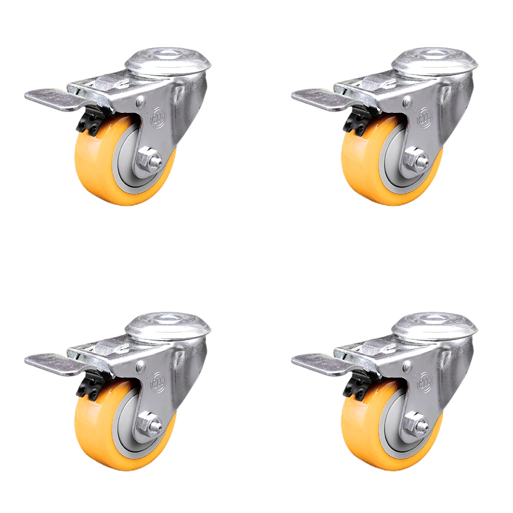 SCC-SSBHTTL20S314-PPUB-YEL-4 Stainless Steel Polyurethane Swivel Bolt Hole Caster with 3 x 1.25 in. Yellow Wheels - Set of 4