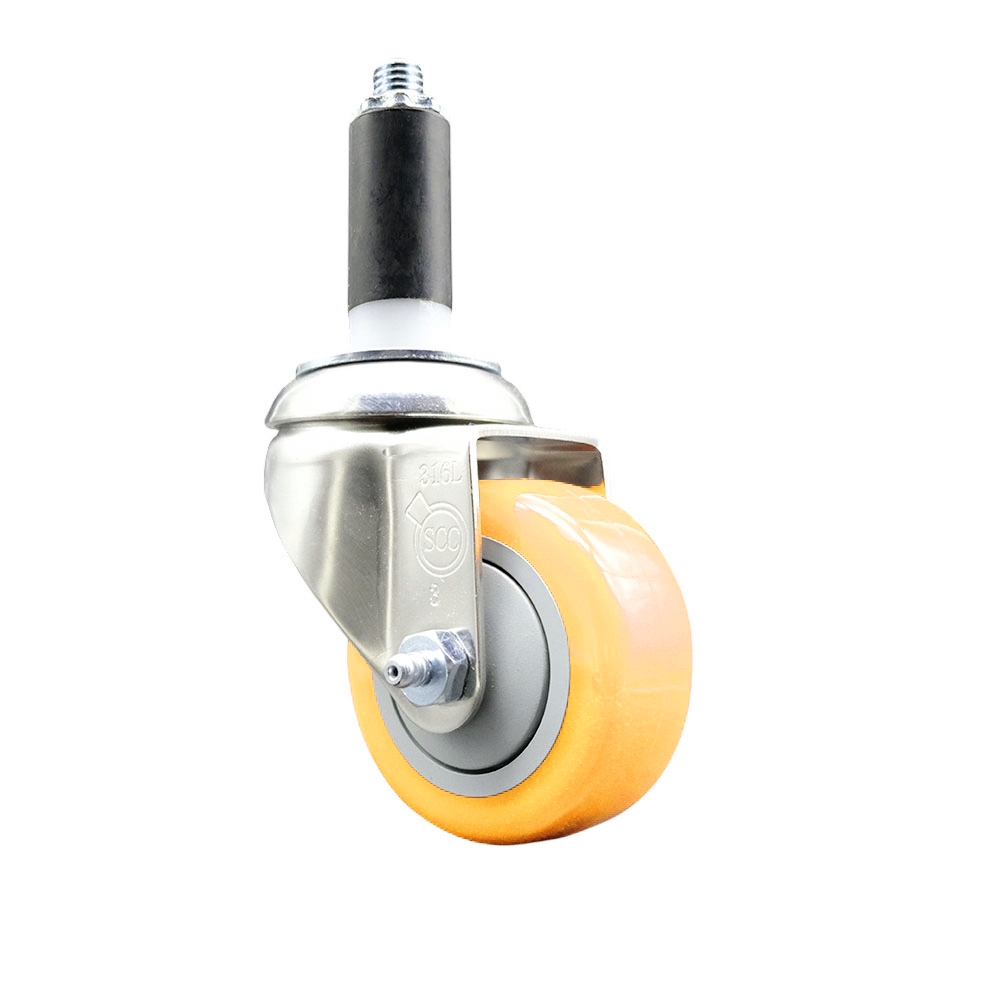 Polyurethane Swivel Stem Caster with 3 in. Yellow Caster Wheels, 1.13 in. Expanding Stem - 316 Stainless Steel Caster