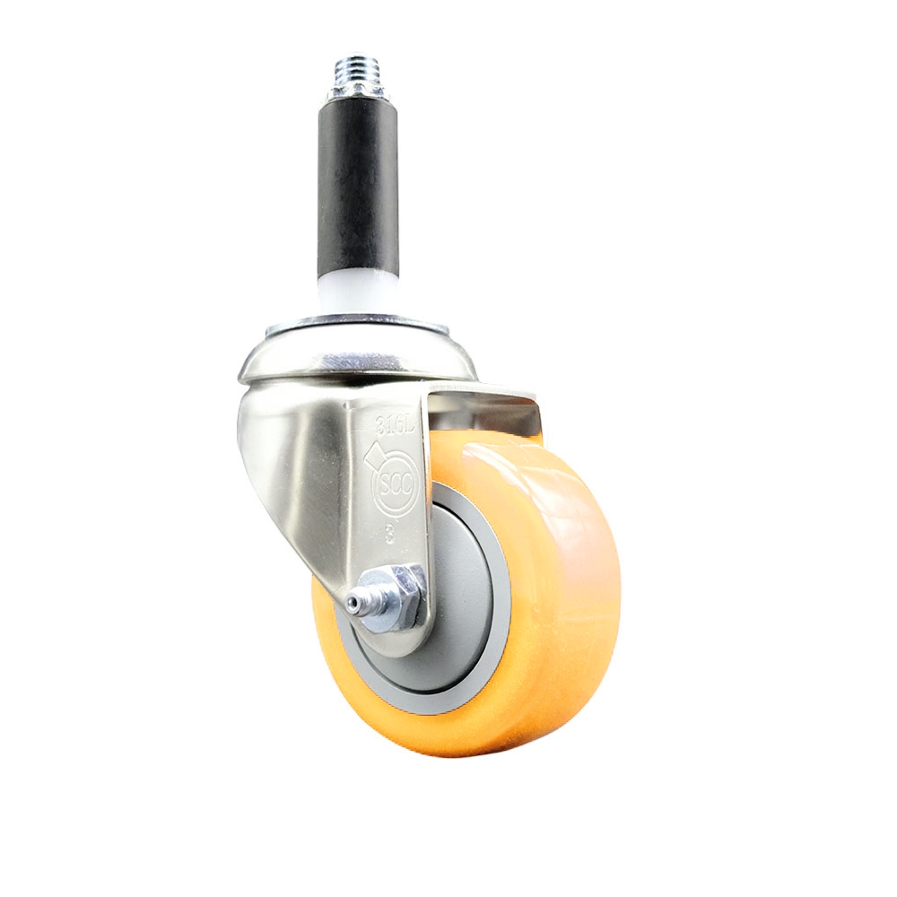 Polyurethane Swivel Stem Caster with 3 in. Yellow Caster Wheels, 0.87 in. Expanding Stem - 316 Stainless Steel Caster
