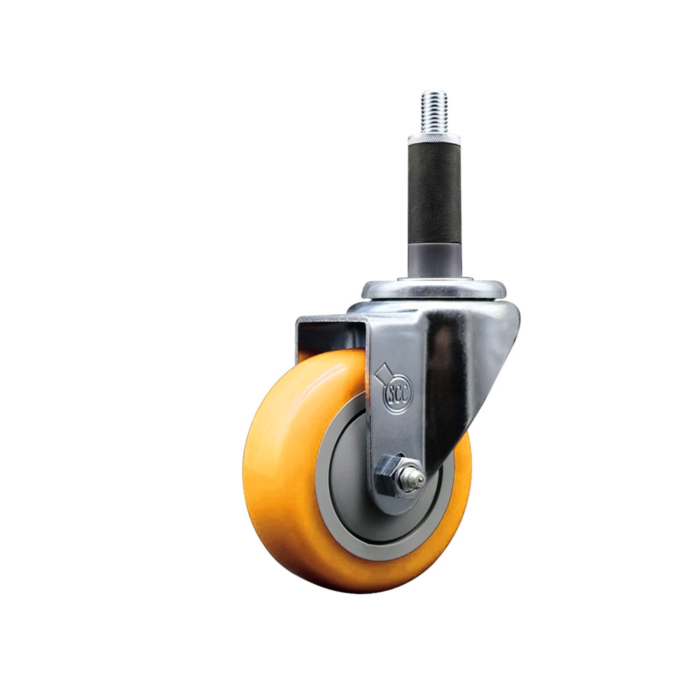 Polyurethane Swivel Stem Caster with 3.5 in. Yellow Caster Wheels, 1 in. Expanding Stem - 316 Stainless Steel Caster