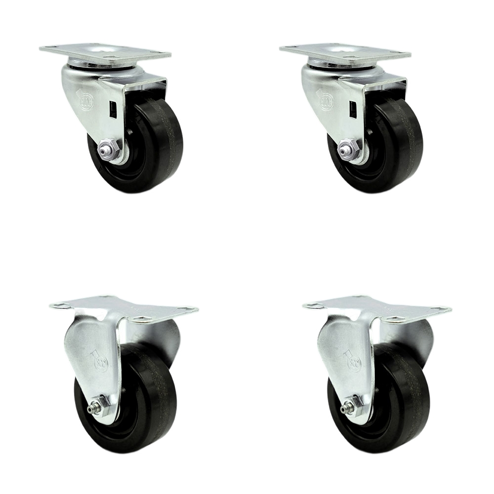 SCC-20S3514-PHS-TP2-2-R-2 Swivel Caster with 2 Rigid Casters 3.5 in. Phenolic Wheel 3.13 x 4.13 in. Overall Top Plate - Set of 4