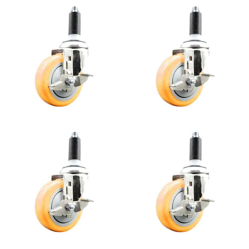 Polyurethane Swivel Stem Caster with 4 in. Yellow Caster Wheels, 1.13 in. Expanding Stems - 316 Stainless Steel Casters - Set of 4