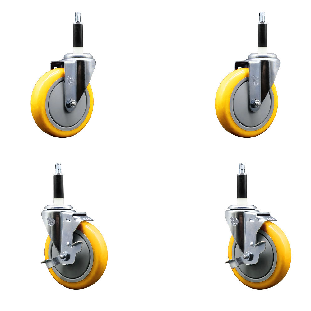 Polyurethane Swivel Stem Caster with 5 in. Yellow Caster Wheels, 0.87 in. Expanding Stems - 316 Stainless Steel Casters - Set of 4