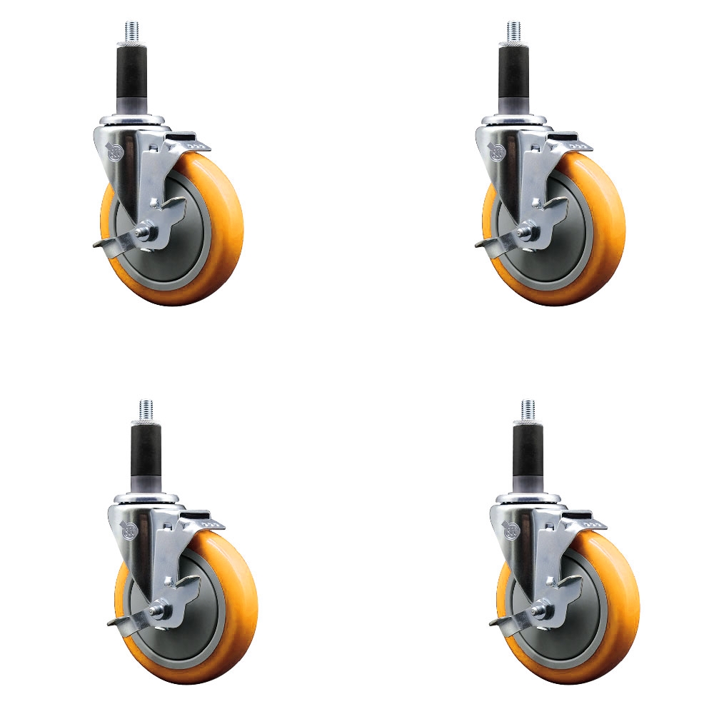 Polyurethane Swivel Stem Caster with 5 in. Yellow Caster Wheels, 1.13 in. Expanding Stems - 316 Stainless Steel Casters - Set of 4