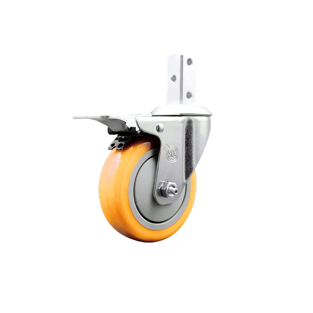 Swivel Square Stem Caster with 4 x 1.25 in. Yellow Polyurethane Wheel, 0.75 x 2 in. Square Stem with 3 0.26 in. Diameter Mounting Holes