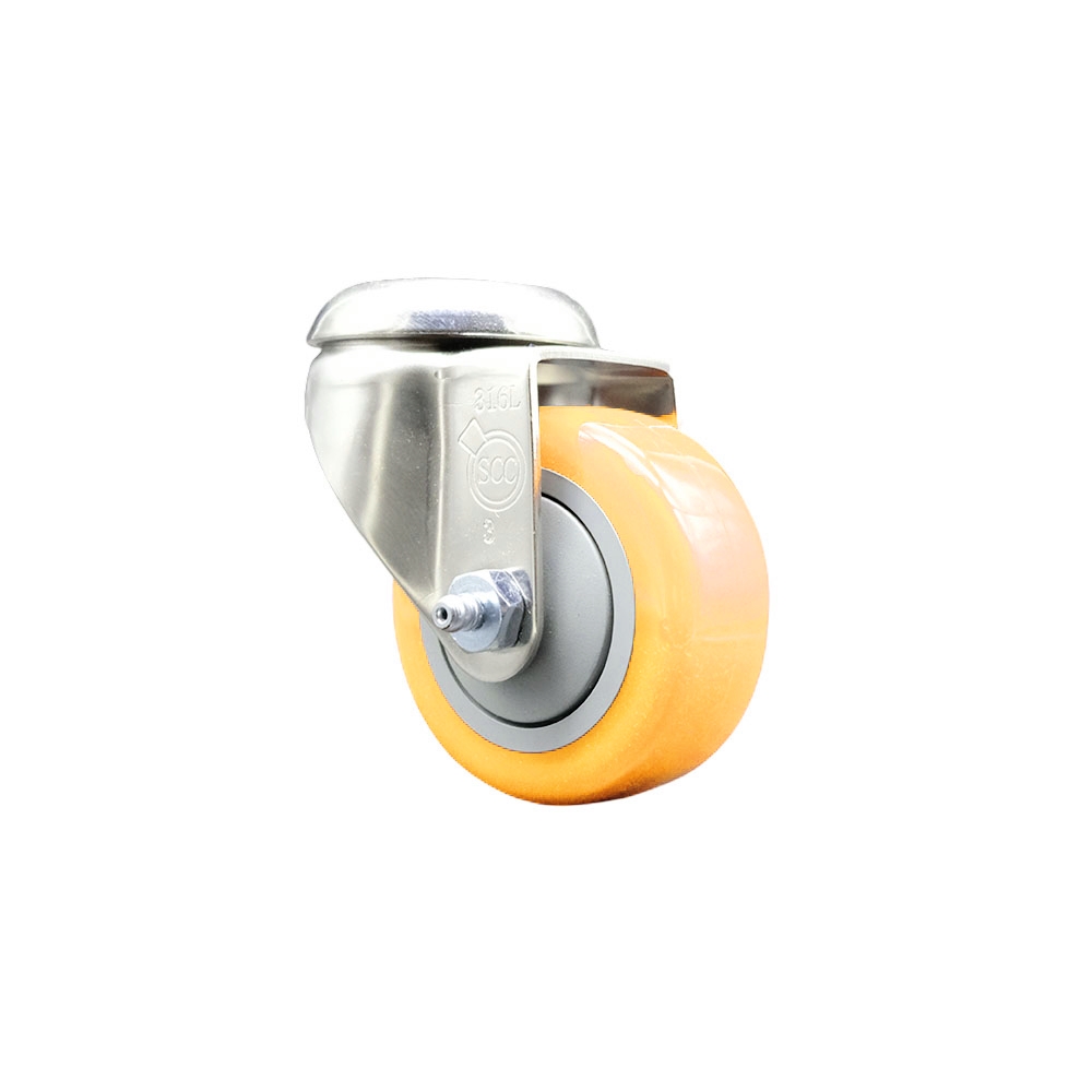 SCC-SS316BH20S314-PPUB-YEL Polyurethane Swivel Bolt Hole Caster with 3 in. Yellow Caster Wheel - 316 Stainless Steel Caster