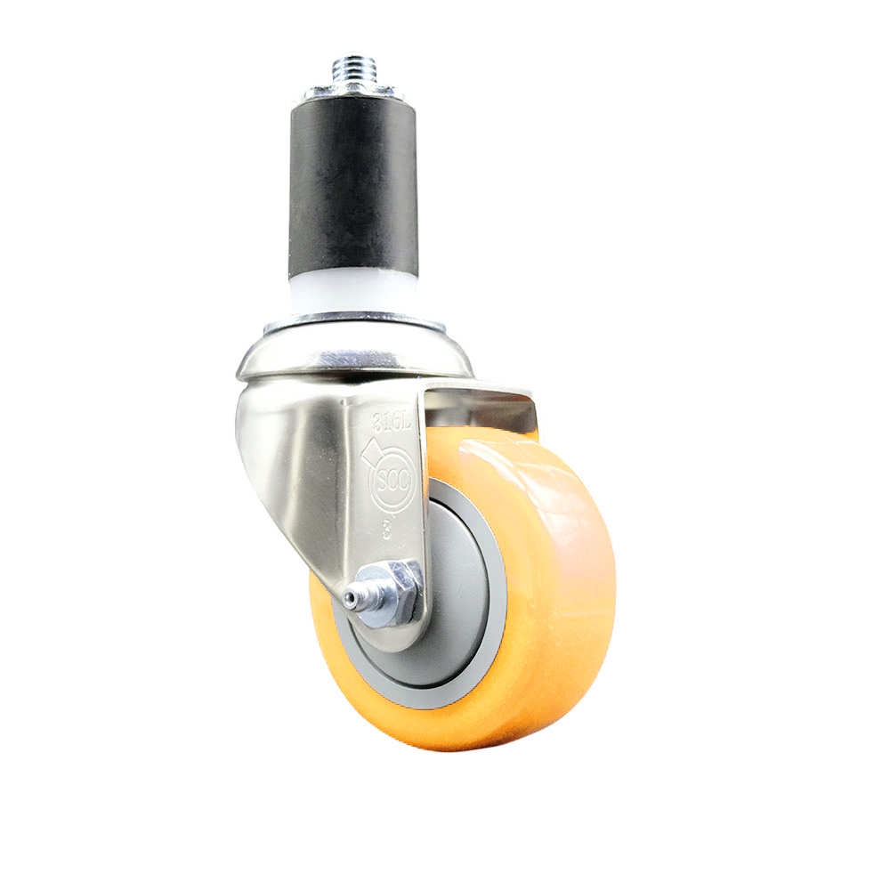 Polyurethane Swivel Stem Caster with 3 in. Yellow Caster Wheels, 1.5 in. Expanding Stem - 316 Stainless Steel Caster