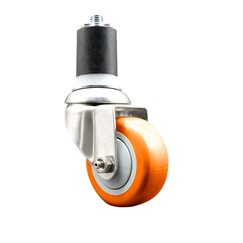 Polyurethane Swivel Stem Caster with 3.5 in. Orange Caster Wheels, 1.75 in. Expanding Stem - 316 Stainless Steel Caster
