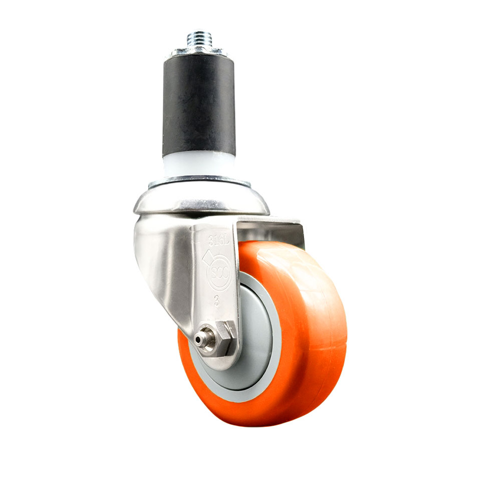 Polyurethane Swivel Stem Caster with 3.5 in. Orange Caster Wheels, 1.63 in. Expanding Stem - 316 Stainless Steel Caster