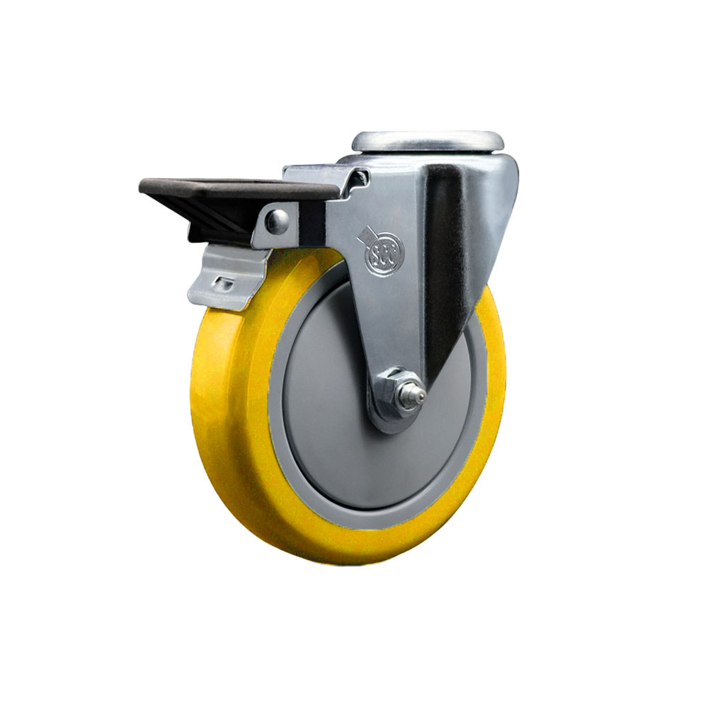 SCC-BH20S514-PPUB-YEL-PLB Polyurethane Swivel Bolt Hole Caster with 5 x 1.25 in. Yellow Wheel & Posi Locking Brake