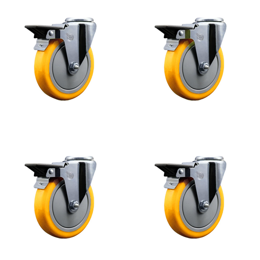 SCC-BH20S514-PPUB-YEL-PLB-4 Polyurethane Swivel Bolt Hole Caster with 5 x 1.25 in. Yellow Wheels - Set of 4