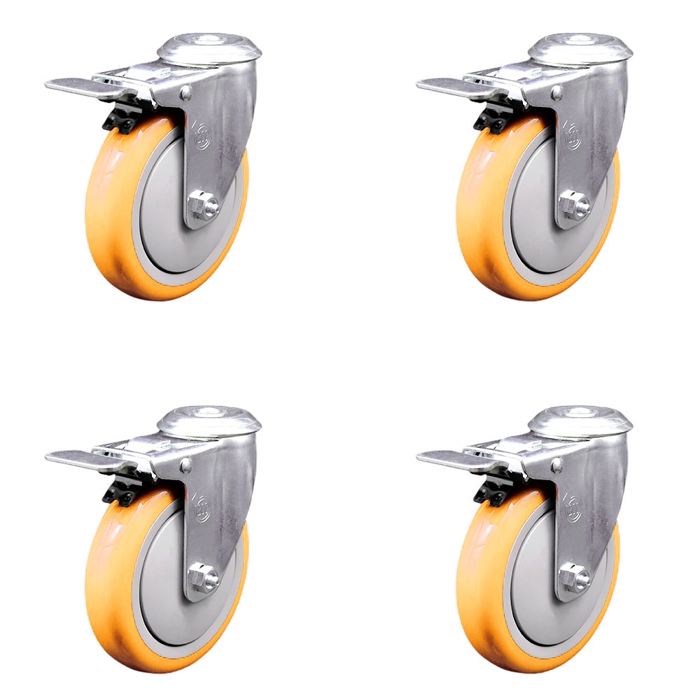 SCC-BHTTL20S514-PPUB-YEL-4 Polyurethane Swivel Bolt Hole Caster with 5 x 1.25 in. Yellow Wheels - Set of 4