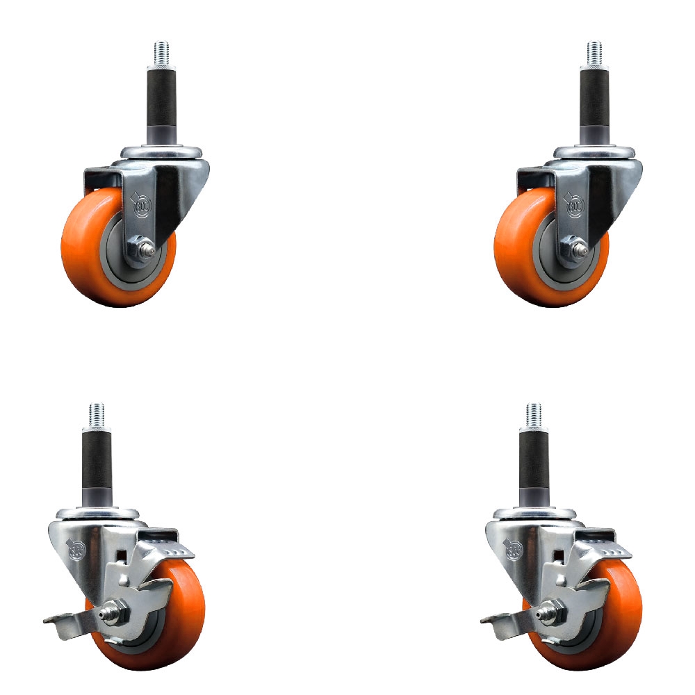 SCC-EX20S314-PPUB-ORG-2-TLB-2-1 Polyurethane Swivel Expanding Stem Caster with 3 in. Orange Wheels & 1 in. Stems - Set of 4