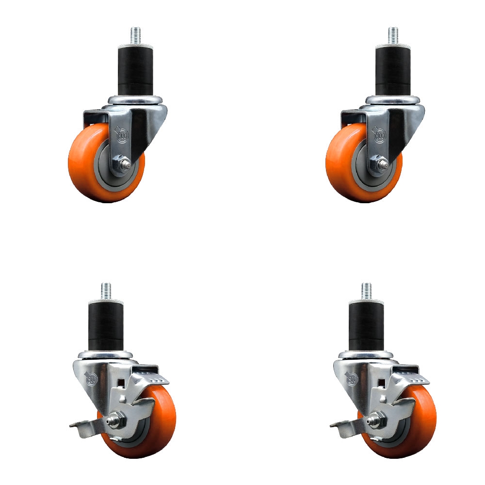 SCC-EX20S314-PPUB-ORG-2-TLB-2-134 Polyurethane Swivel Expanding Stem Caster with 3 in. Orange Wheels & 1.75 in. Stems - Set of 4
