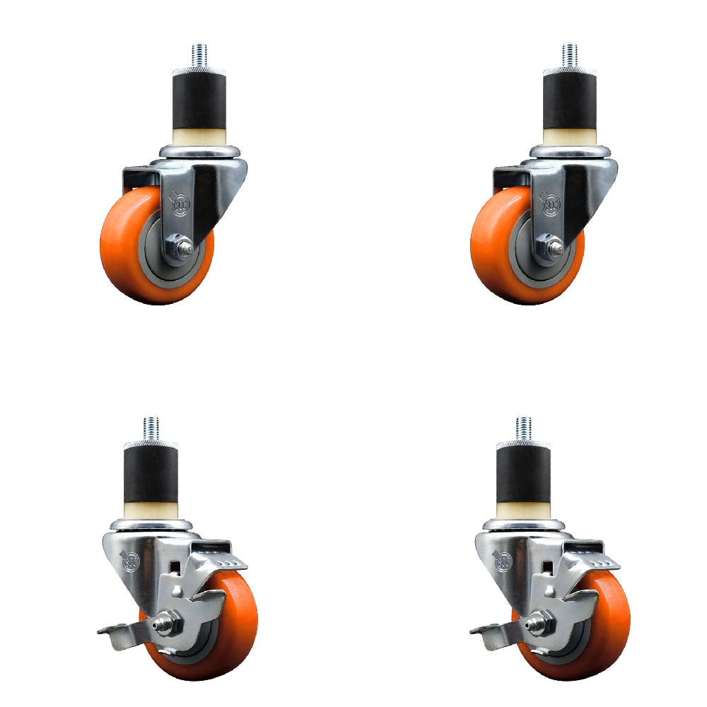SCC-EX20S314-PPUB-ORG-2-TLB-2-178 Polyurethane Swivel Expanding Stem Caster with 3 in. Orange Wheels & 1.87 in. Stems - Set of 4