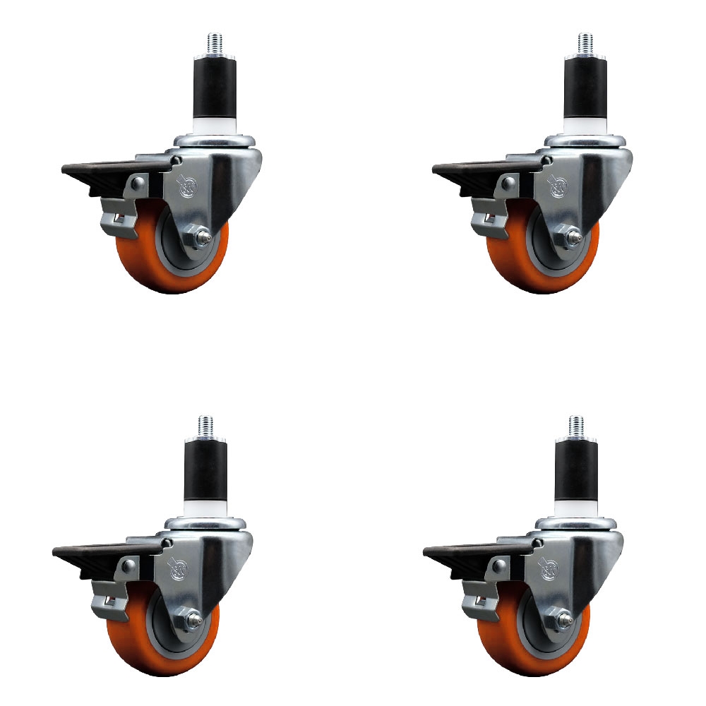 SCC-EX20S314-PPUB-ORG-PLB-112-4 Polyurethane Swivel Expanding Stem Caster with 3 in. Orange Wheels & 1.5 in. Stems - Set of 4