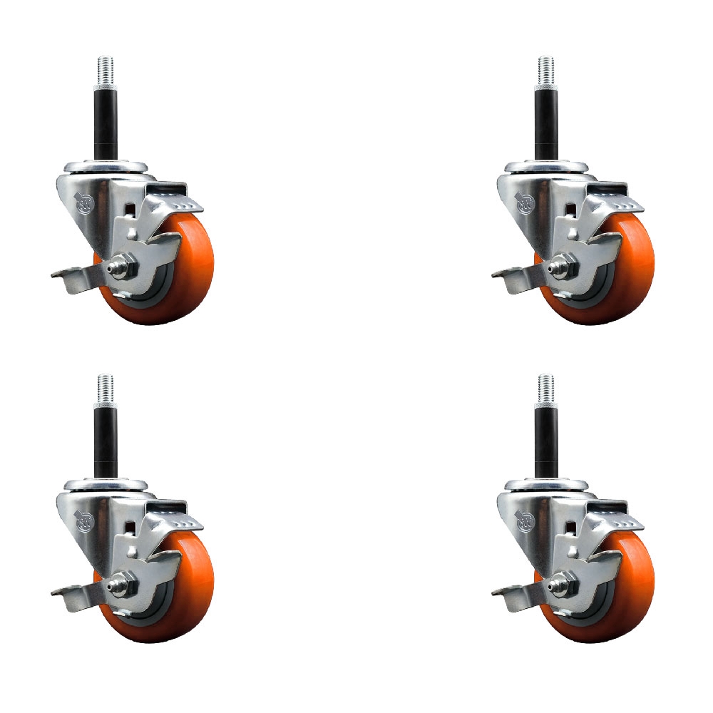 SCC-EX20S314-PPUB-ORG-TLB-34-4 Polyurethane Swivel Expanding Stem Caster with 3 in. Orange Wheels & 0.75 in. Stems - Set of 4