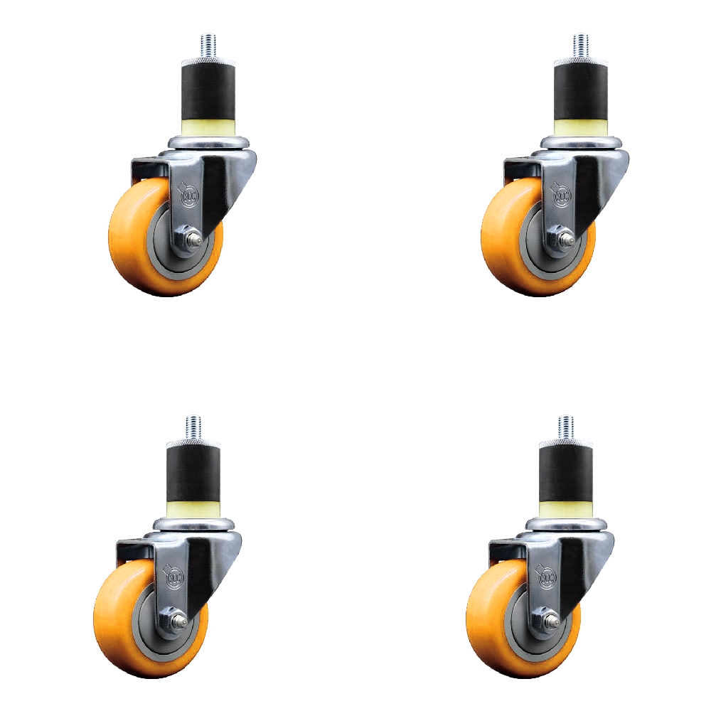 SCC-EX20S314-PPUB-YEL-178-4 Polyurethane Swivel Expanding Stem Caster with 3 in. Yellow Wheels & 1.87 in. Stems - Set of 4