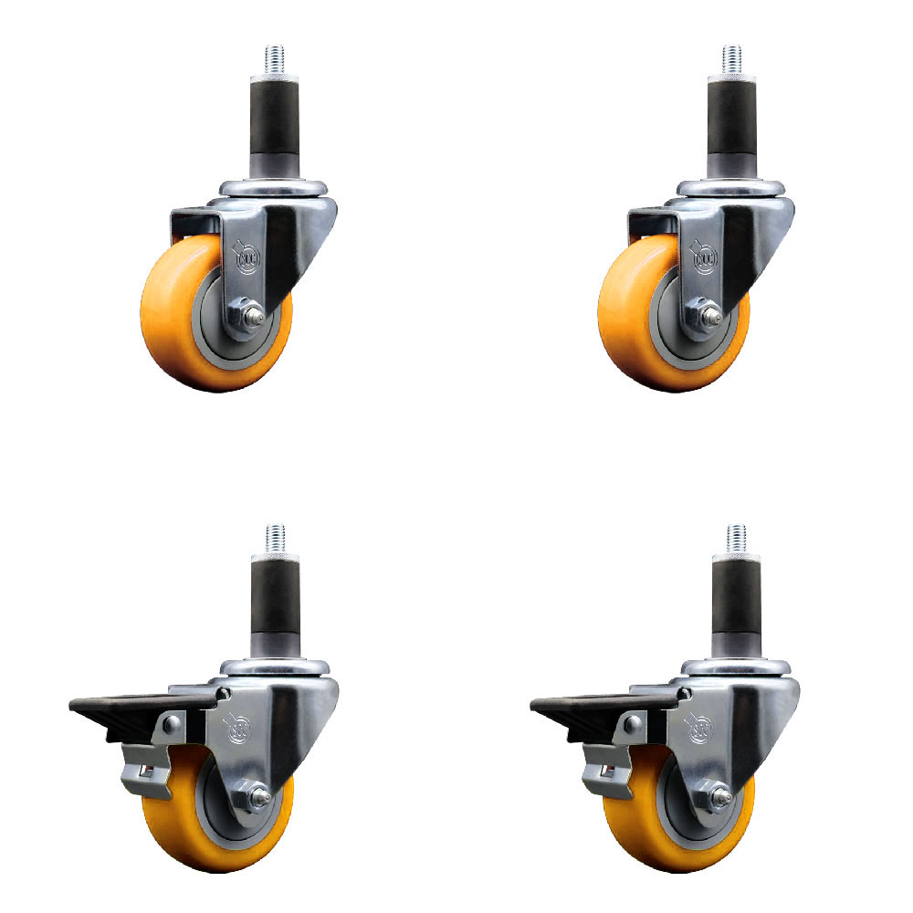 SCC-EX20S314-PPUB-YEL-2-PLB-2-114 Polyurethane Swivel Expanding Stem Caster with 3 in. Yellow Wheels & 1.25 in. Stems - Set of 4