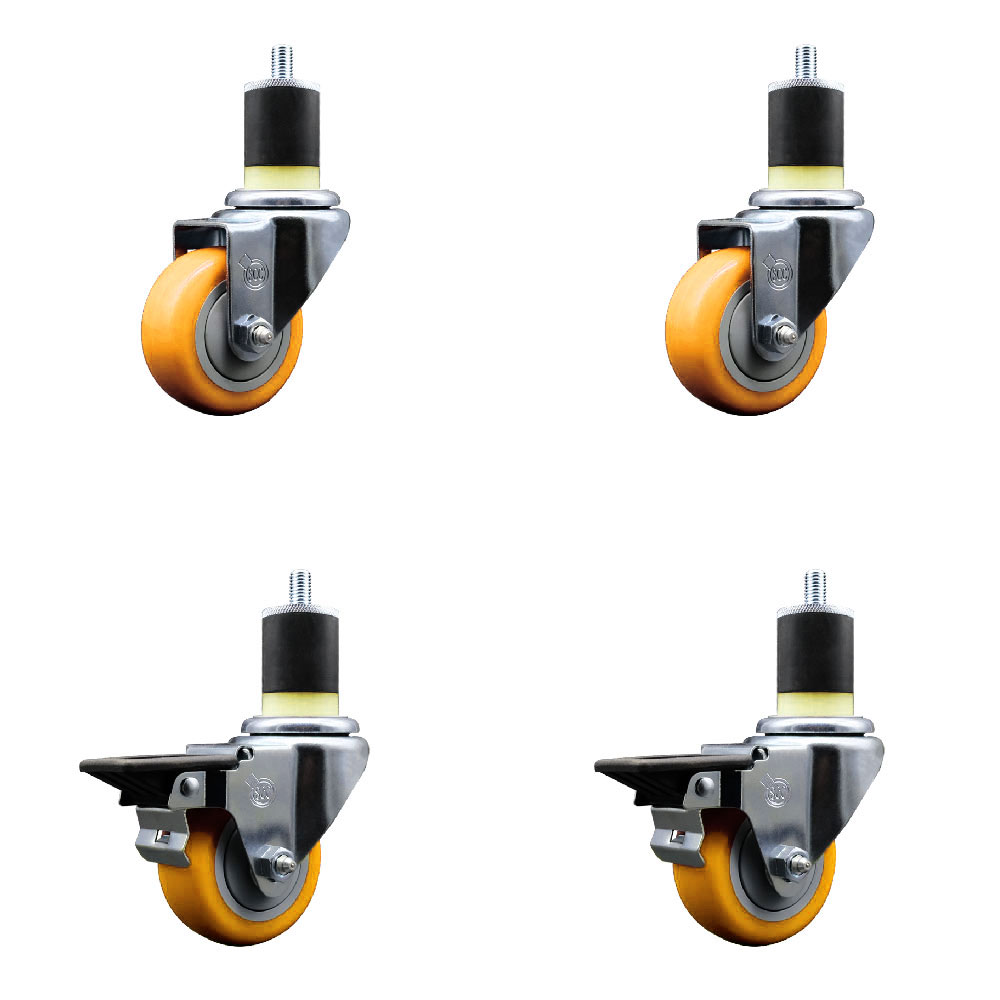 SCC-EX20S314-PPUB-YEL-2-PLB-2-178 Polyurethane Swivel Expanding Stem Caster with 3 in. Yellow Wheels & 1.87 in. Stems - Set of 4