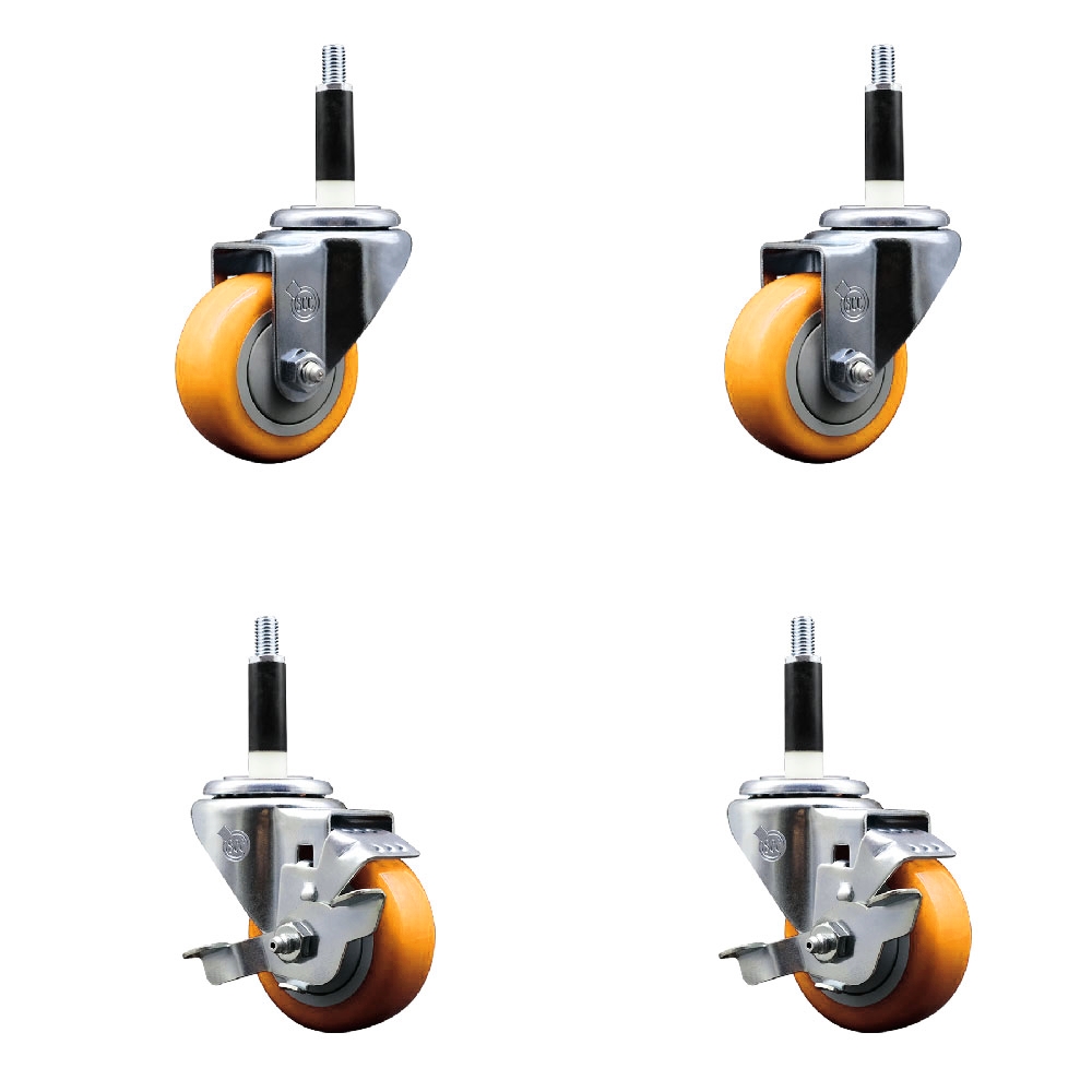 SCC-EX20S314-PPUB-YEL-2-TLB-2-78 Polyurethane Swivel Expanding Stem Caster with 3 in. Yellow Wheels & 0.87 in. Stems - Set of 4