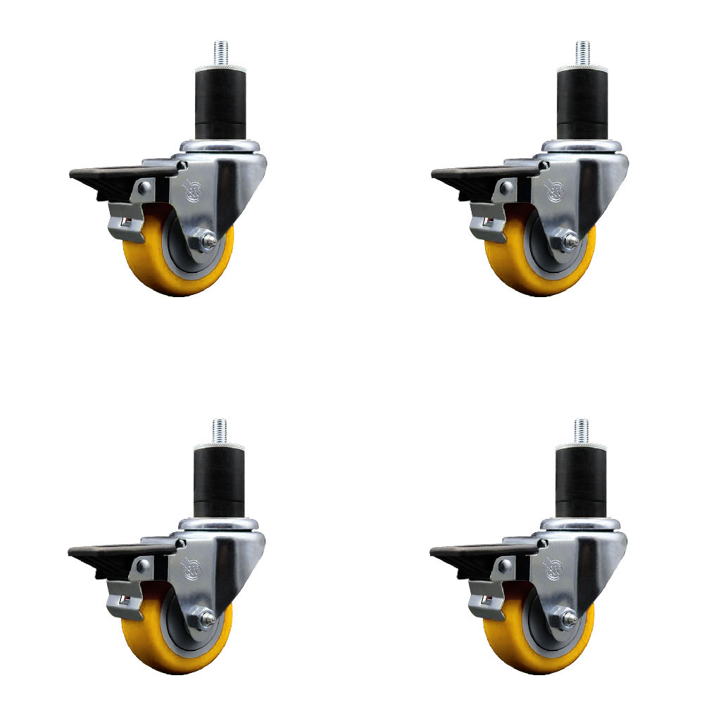 SCC-EX20S314-PPUB-YEL-PLB-134-4 Polyurethane Swivel Expanding Stem Caster with 3 in. Yellow Wheels & 1.75 in. Stems - Set of 4