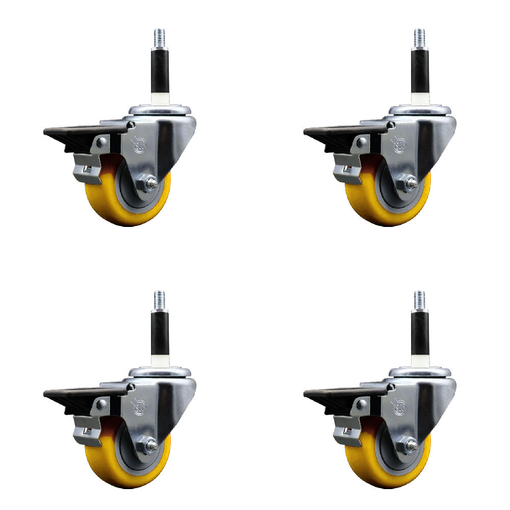 SCC-EX20S314-PPUB-YEL-PLB-78-4 Polyurethane Swivel Expanding Stem Caster with 3 in. Yellow Wheels & 0.87 in. Stems - Set of 4