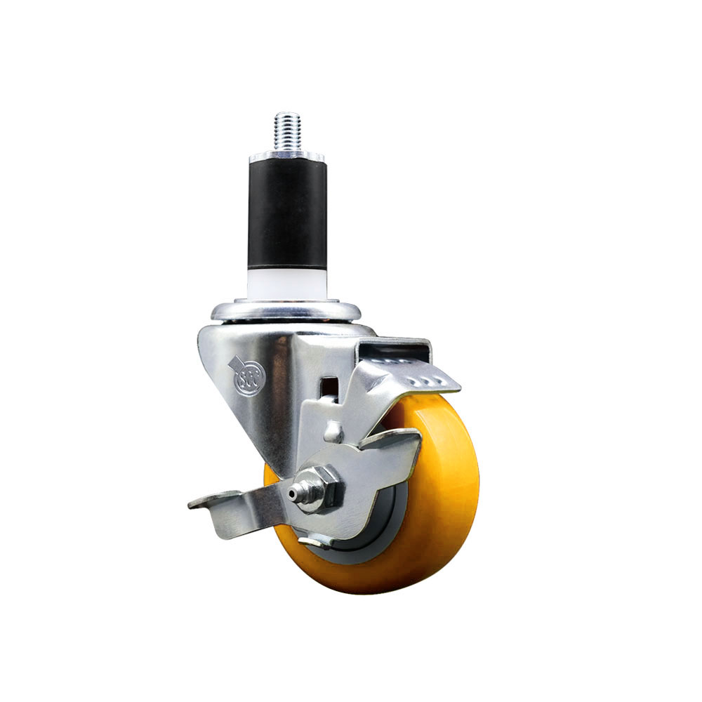 SCC-EX20S314-PPUB-YEL-TLB-112 Polyurethane Expanding Stem Swivel Caster with 3 in. Yellow Wheel & 1.5 in. Stem & Top Locking Brake