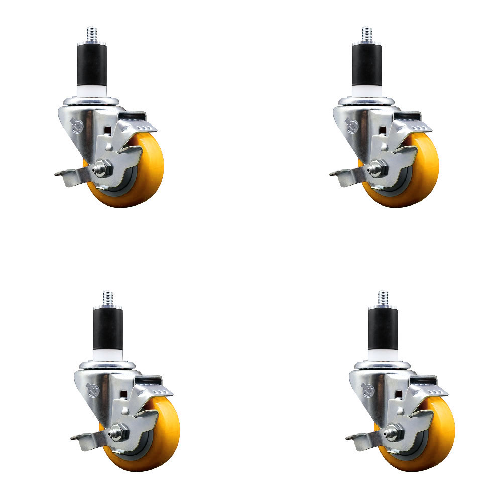 SCC-EX20S314-PPUB-YEL-TLB-112-4 Polyurethane Swivel Expanding Stem Caster with 3 in. Yellow Wheels & 1.5 in. Stems - Set of 4