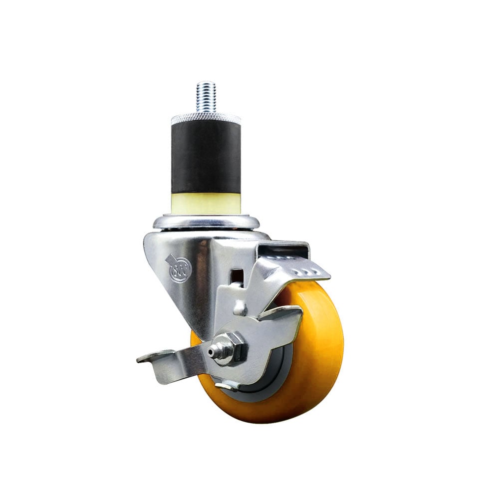 SCC-EX20S314-PPUB-YEL-TLB-178 Polyurethane Expanding Stem Swivel Caster with 3 in. Yellow Wheel & 1.87 in. Stem & Top Locking Brake