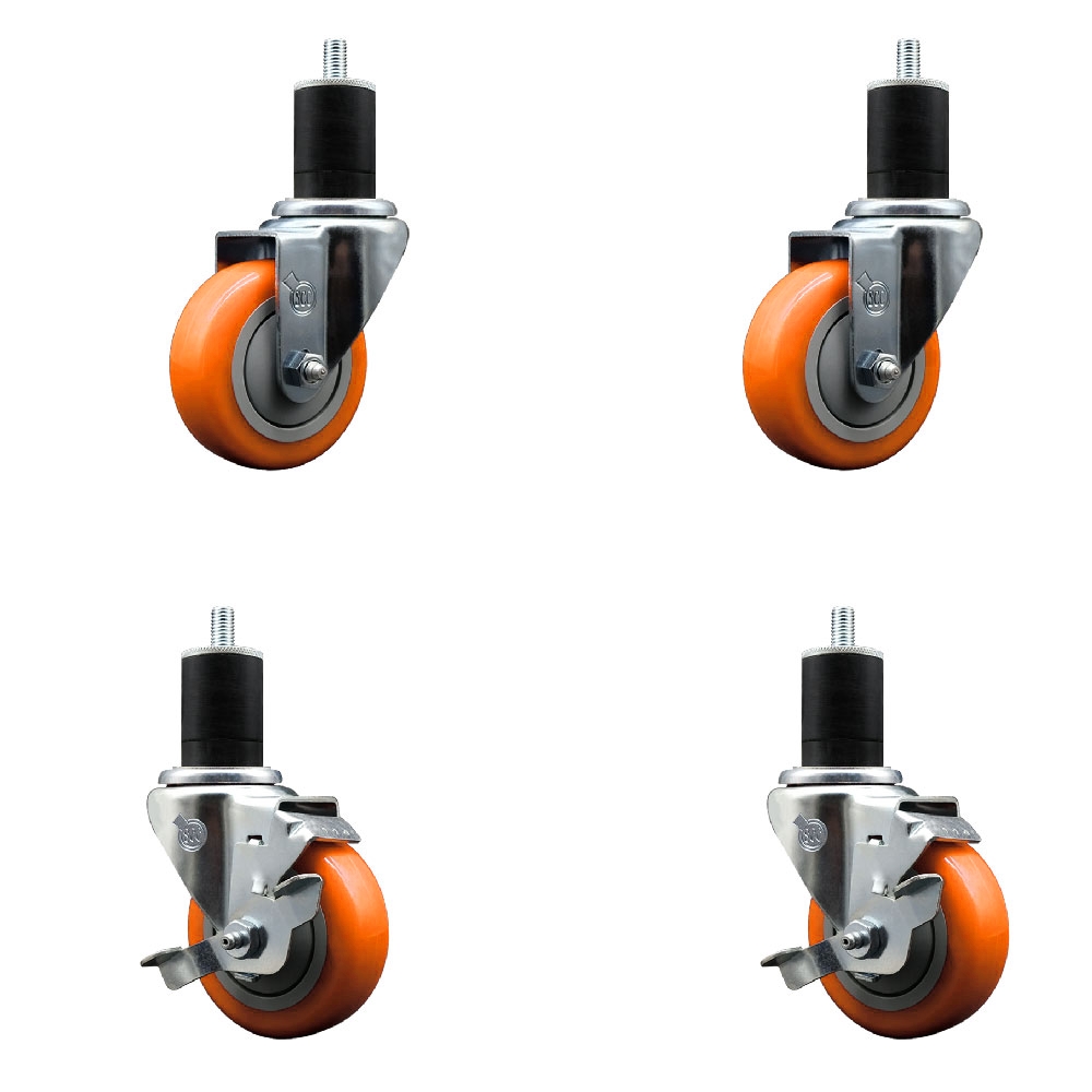 SCC-EX20S3514-PPUB-ORG-2-TLB-2-134 Polyurethane Swivel Expanding Stem Caster with 3.5 in. Orange Wheels & 1.75 in. Stems - Set of 4