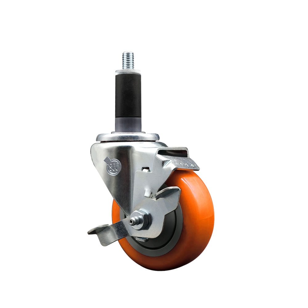 Polyurethane Swivel Caster - Orange - 3.5 in. Wheel - Top Locking Brake