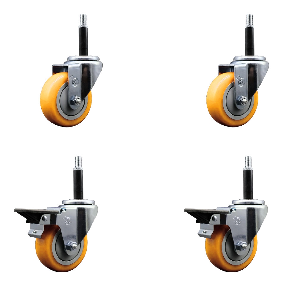 SCC-EX20S3514-PPUB-YEL-2-PLB-2-34 Polyurethane Swivel Expanding Stem Caster with 3.5 in. Yellow Wheels & 0.75 in. Stems - Set of 4