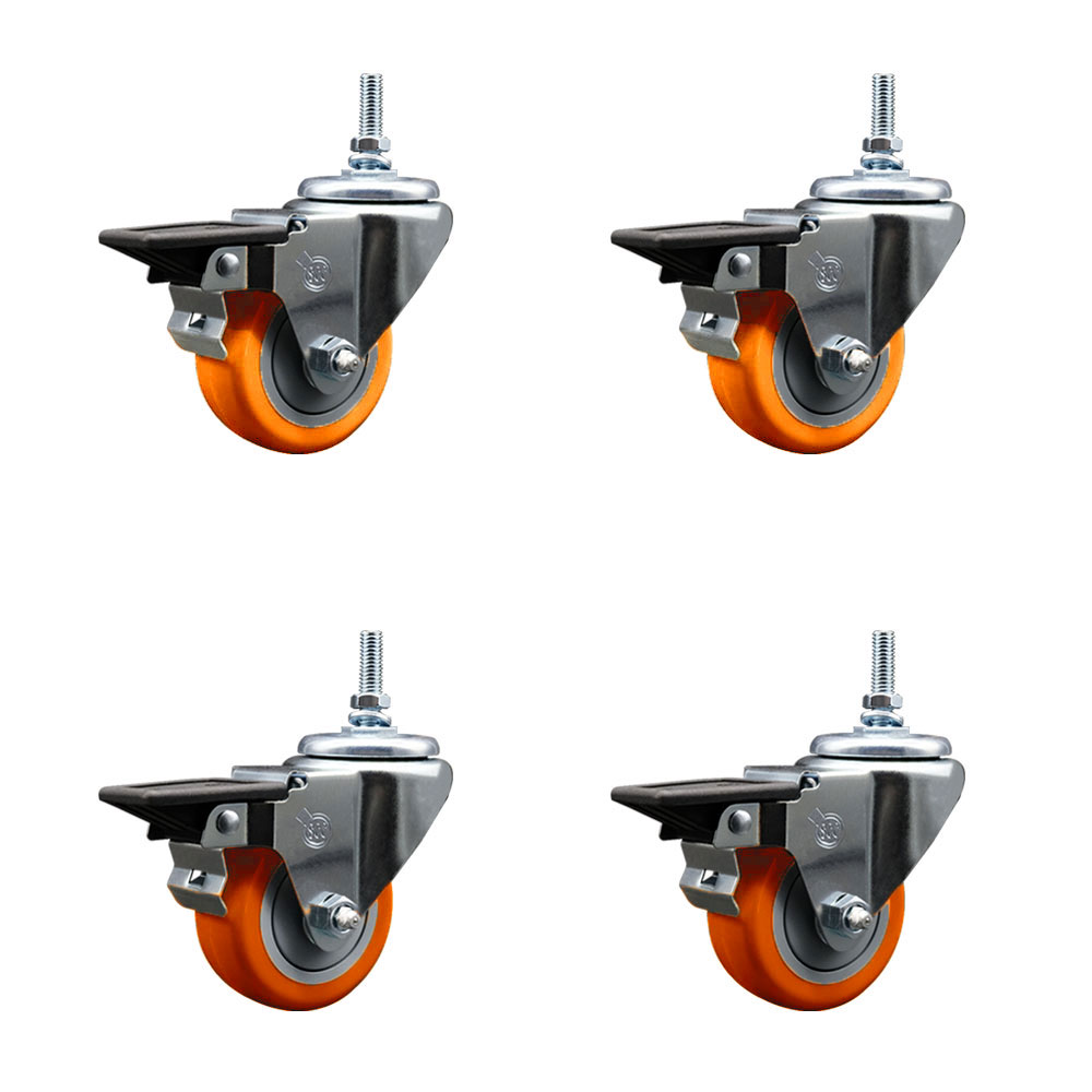SCC-TS20S314-PPUB-ORG-PLB-M1215-4 Polyurethane Swivel Threaded Stem Caster with 3 x 1.25 in. Orange Wheels & 12 mm Stems - Set of 4