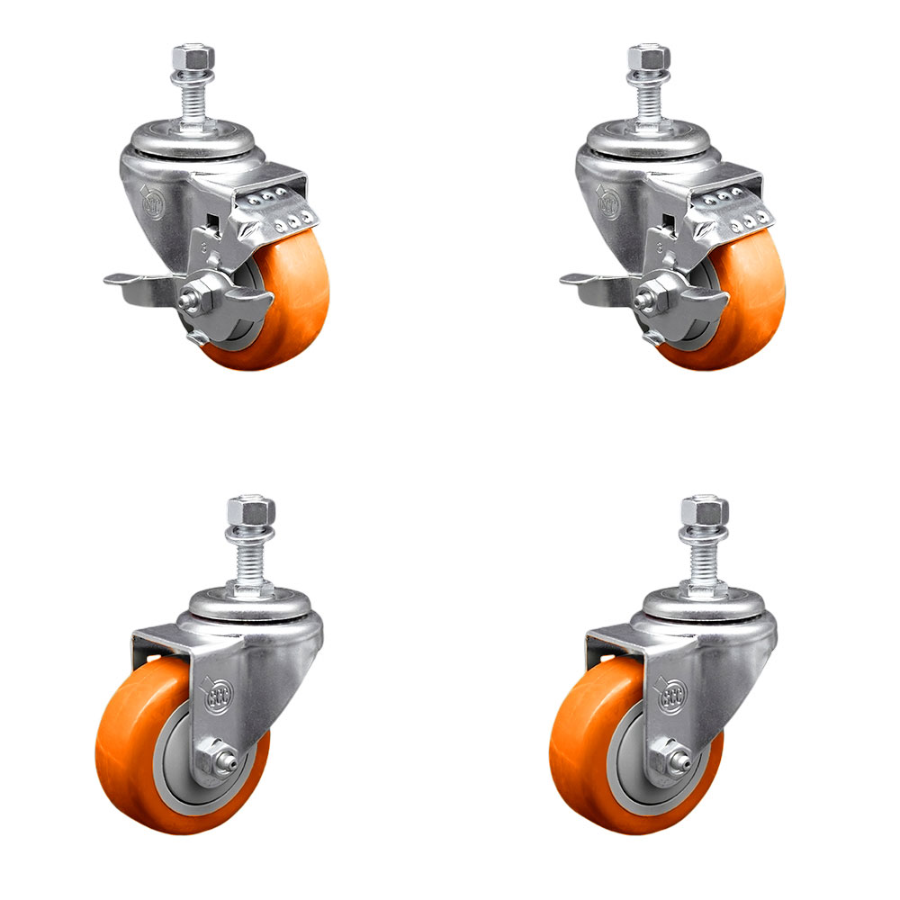 SCC-TS20S314-PPUBORG-TLB-121315-2-S2 Polyurethane Swivel Threaded Stem Caster with 3 x 1.25 in. Orange Wheels & 0.5 in. Stems - Set of 4