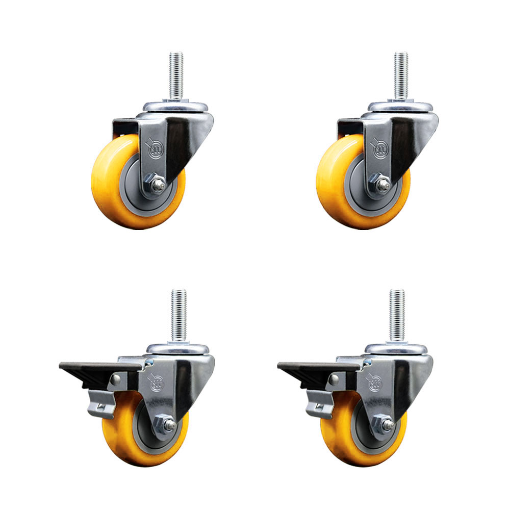 SCC-TS20S314-PPUB-YEL-34212-2-PLB-2 Polyurethane Swivel Threaded Stem Caster with 3 x 1.25 in. Yellow Wheels & 0.75 in. Stems - Set of 4